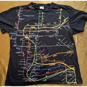 NYC Subway Map T-Shirt Manhattan All Over Print Black Men’s XL